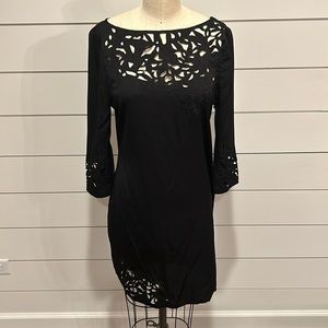 Catherine Malandrino black silk dress with embroidered cut outs